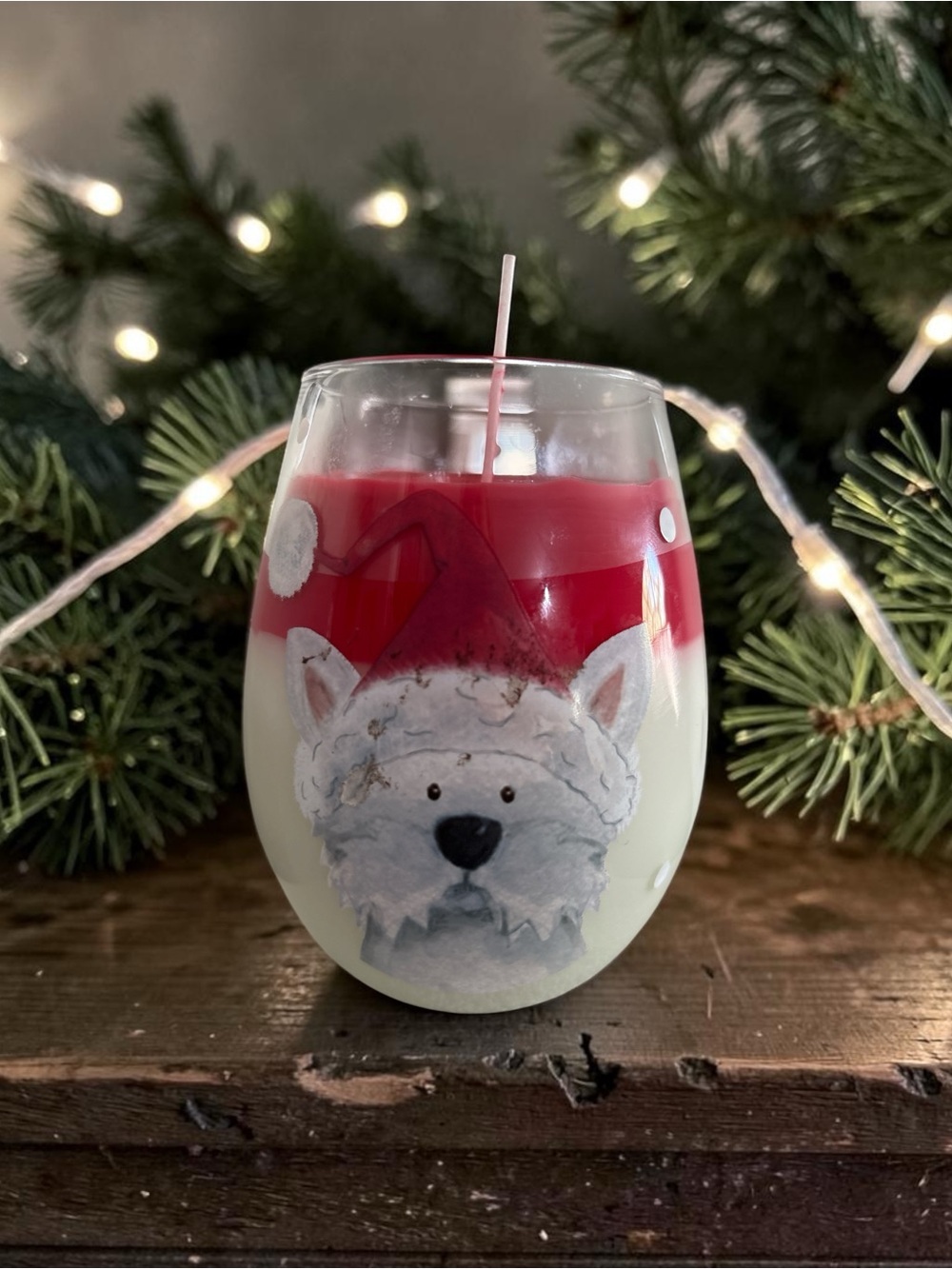 Festive Dog Face Holiday apricot soy wax glided apple 24 oz Candle -